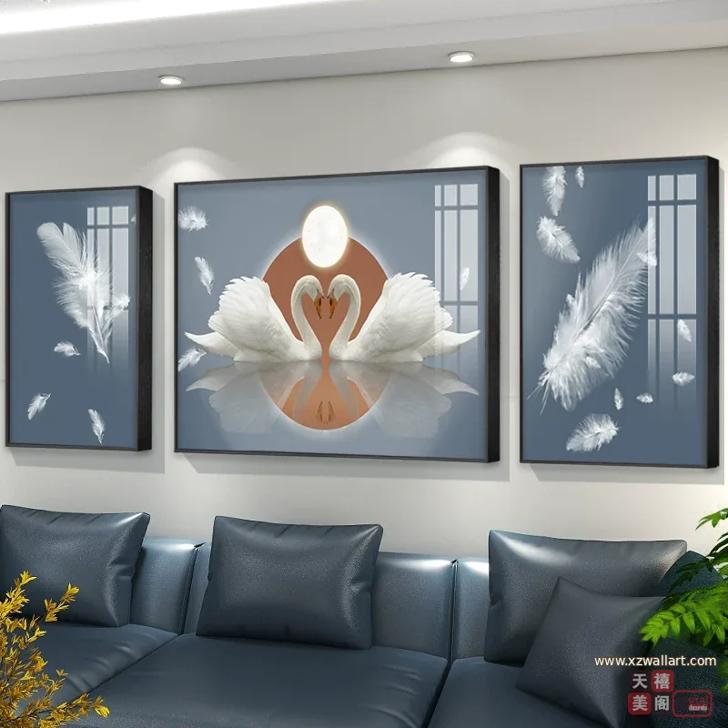抽象 三联 装饰画 轻奢风 客厅背景墙挂画 晶瓷画