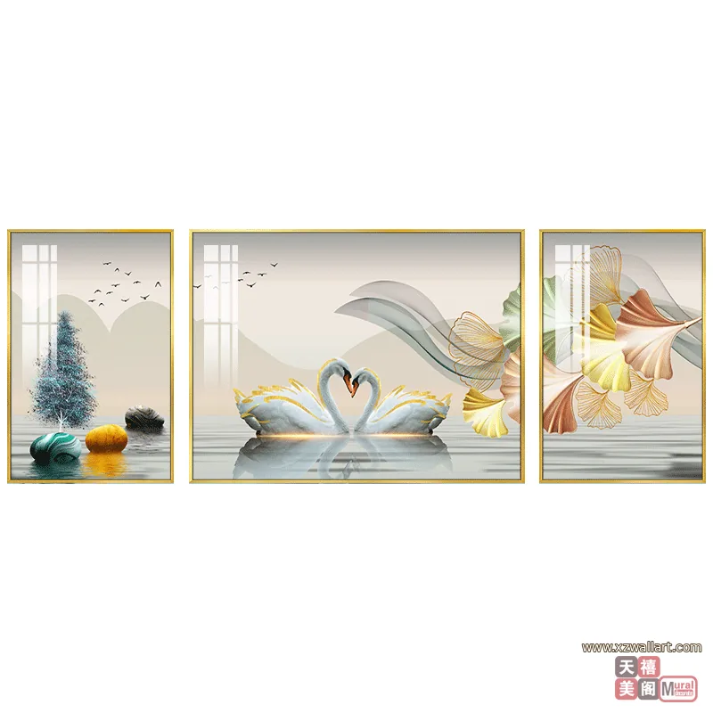 抽象 三联 装饰画 轻奢风 客厅背景墙挂画 晶瓷画