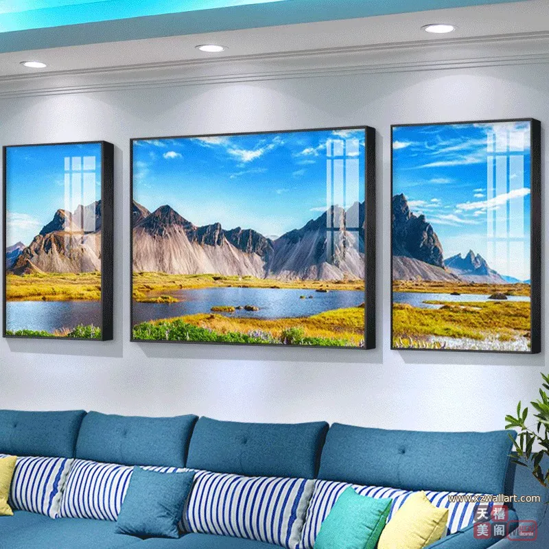抽象 三联 装饰画 轻奢风 客厅背景墙挂画 晶瓷画