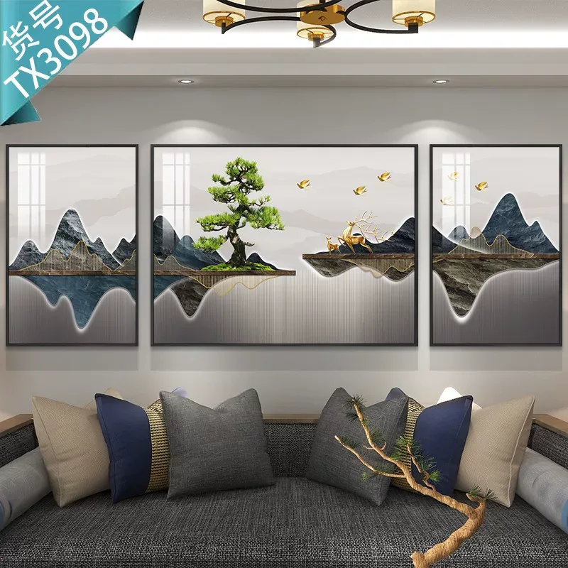 抽象 单幅 装饰画 新中式 客厅背景墙挂画 晶瓷画