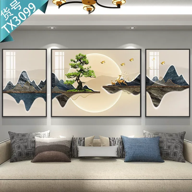 抽象 单幅 装饰画 新中式 客厅背景墙挂画 晶瓷画