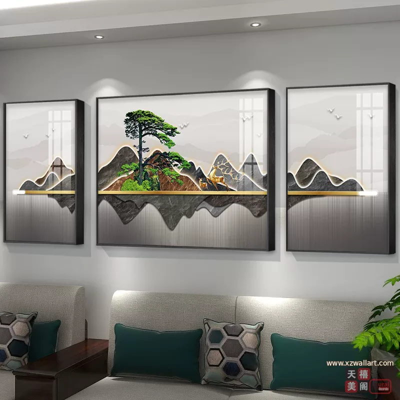 抽象 单幅 装饰画 新中式 客厅背景墙挂画 晶瓷画
