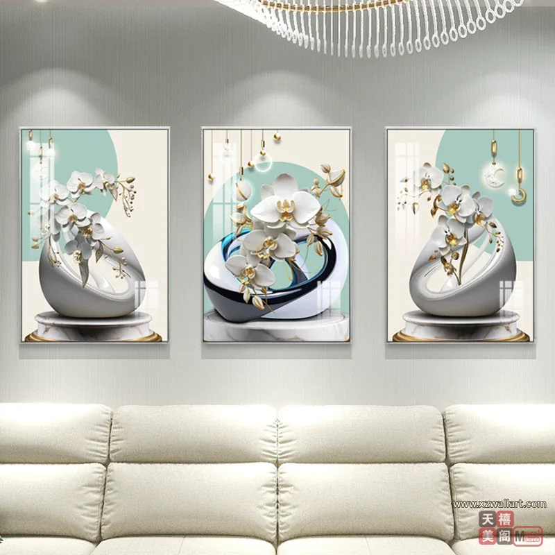 抽象 三联 装饰画 轻奢风 客厅背景墙挂画 晶瓷画