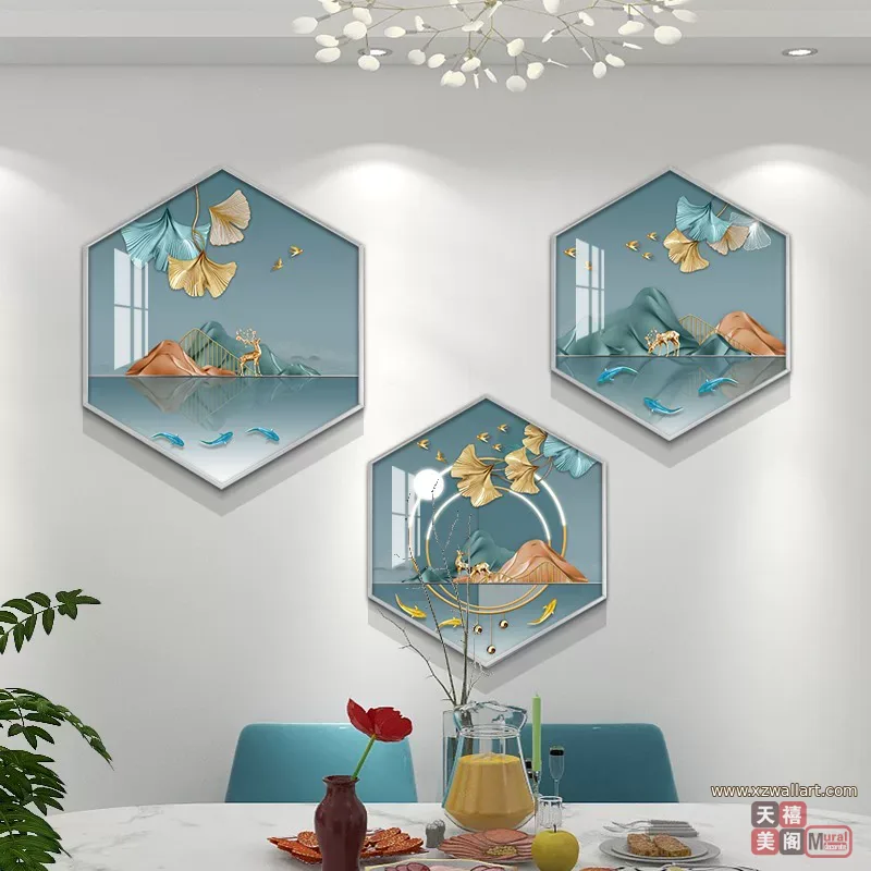 抽象 单幅 装饰画 轻奢风 餐厅背景墙挂画 晶瓷画