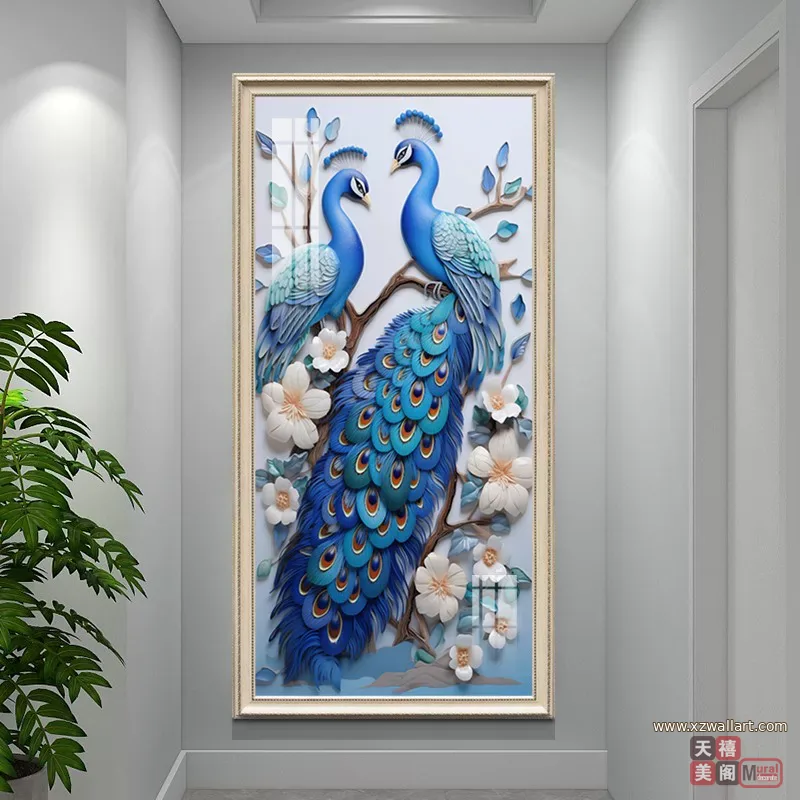 孔雀 单幅 装饰画 欧式 玄关背景墙挂画 晶瓷画