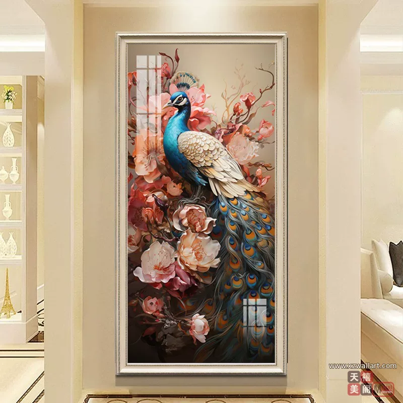 孔雀 单幅 装饰画 欧式 玄关背景墙挂画 晶瓷画