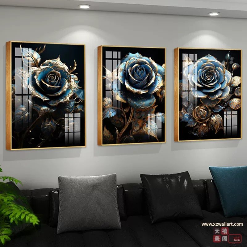 抽象 三联 装饰画 轻奢风 客厅背景墙挂画 晶瓷画