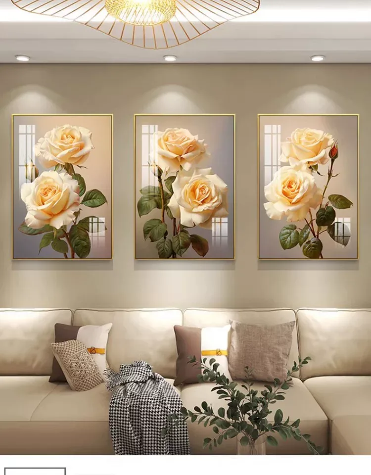 花 三联 装饰画 现代简约 客厅背景墙挂画 晶瓷画