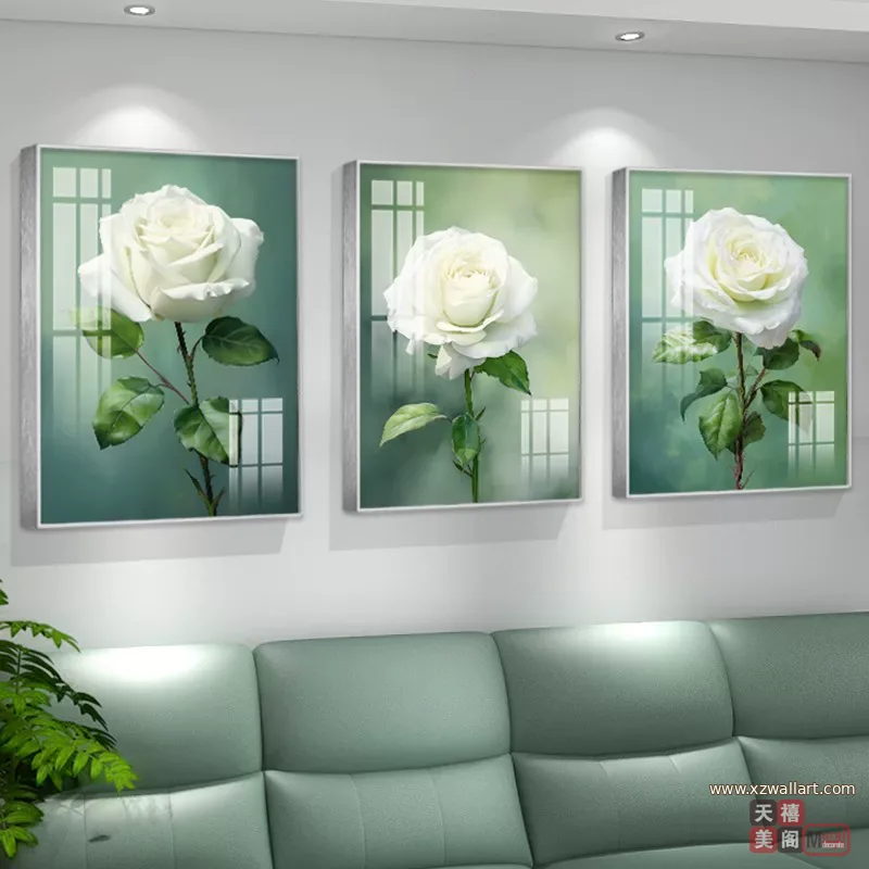 花 三联 装饰画 现代简约 客厅背景墙挂画 晶瓷画