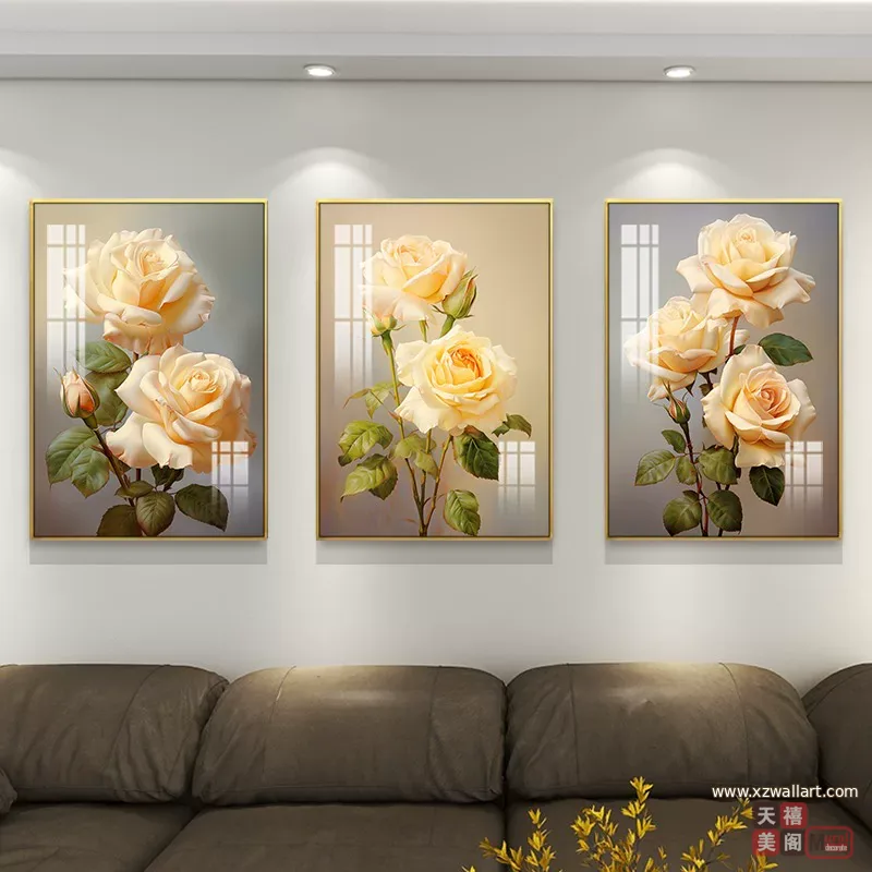花 三联 装饰画 现代简约 客厅背景墙挂画 晶瓷画