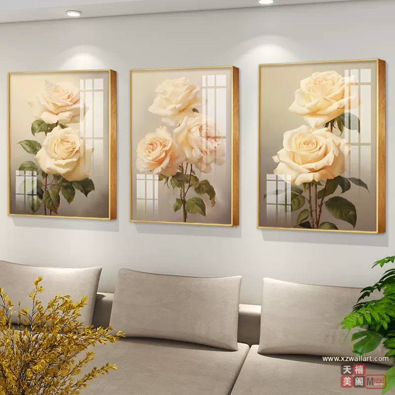 花 三联 装饰画 现代简约 客厅背景墙挂画 晶瓷画