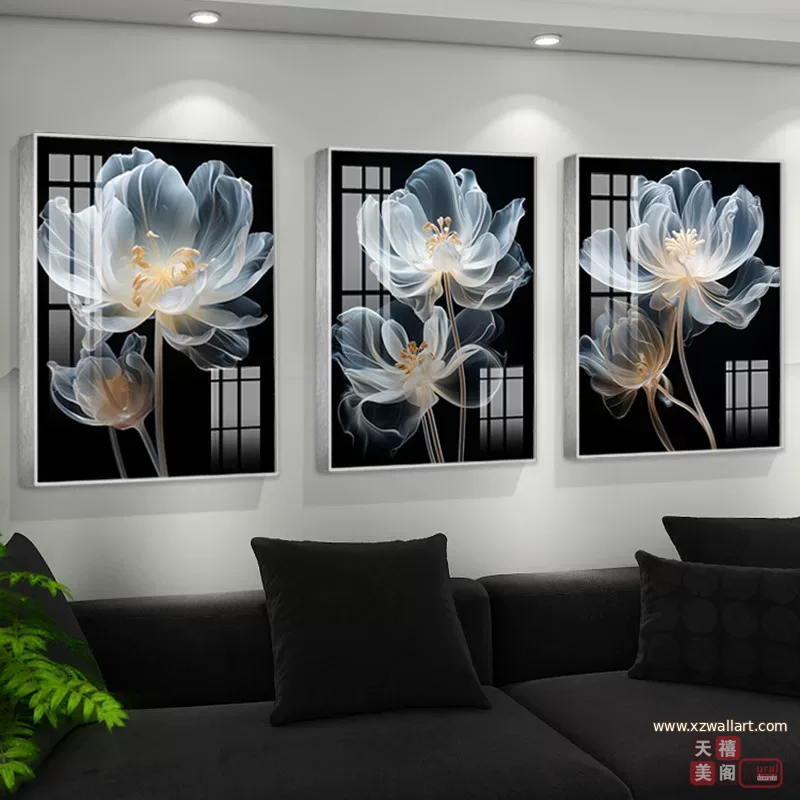 抽象 三联 装饰画 轻奢风 客厅背景墙挂画 晶瓷画