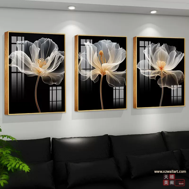 抽象 三联 装饰画 轻奢风 客厅背景墙挂画 晶瓷画