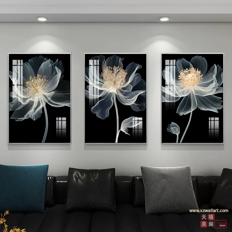 抽象 三联 装饰画 轻奢风 客厅背景墙挂画 晶瓷画