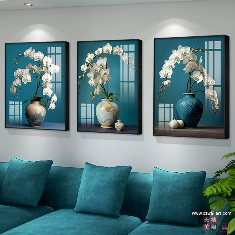 抽象 三联 装饰画 轻奢风 客厅背景墙挂画 晶瓷画