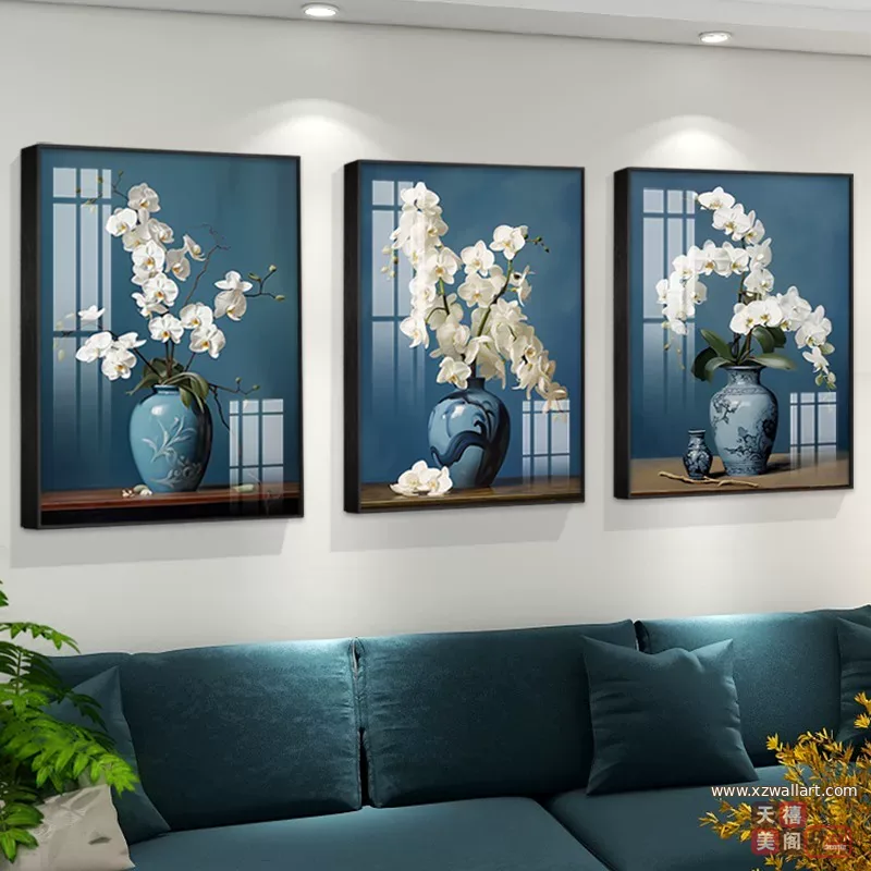 抽象 三联 装饰画 轻奢风 客厅背景墙挂画 晶瓷画
