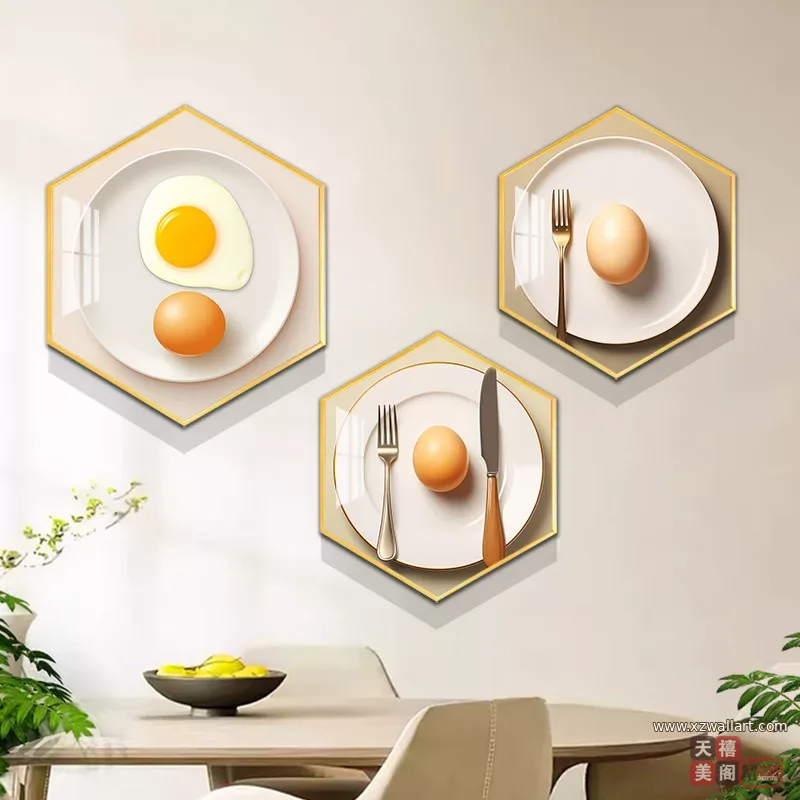 抽象 三联 装饰画 轻奢风 餐厅背景墙挂画 晶瓷画