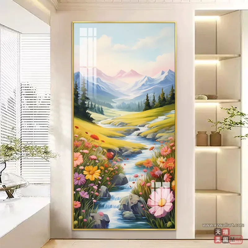 山水 单幅 装饰画 奶油风 玄关背景墙挂画 晶瓷画