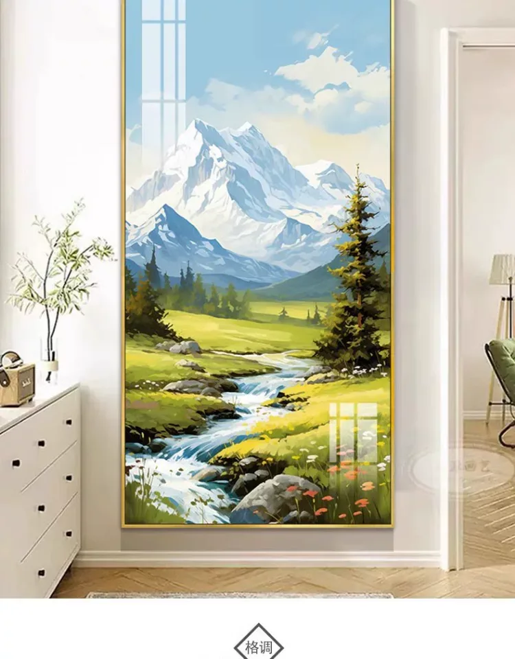 山水 单幅 装饰画 奶油风 玄关背景墙挂画 晶瓷画