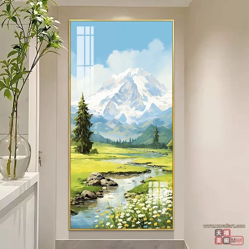 山水 单幅 装饰画 奶油风 玄关背景墙挂画 晶瓷画