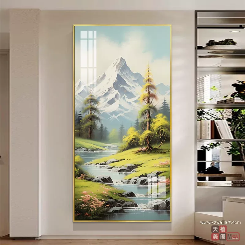 山水 单幅 装饰画 奶油风 玄关背景墙挂画 晶瓷画