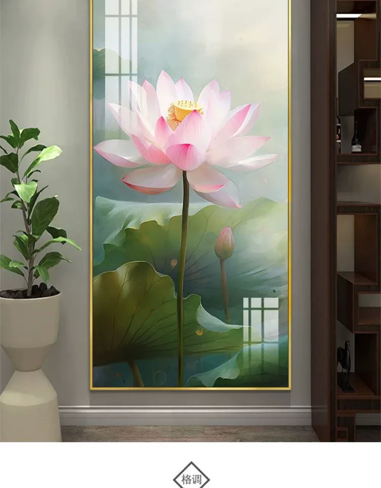 荷花 单幅 装饰画 新中式 玄关背景墙挂画 晶瓷画