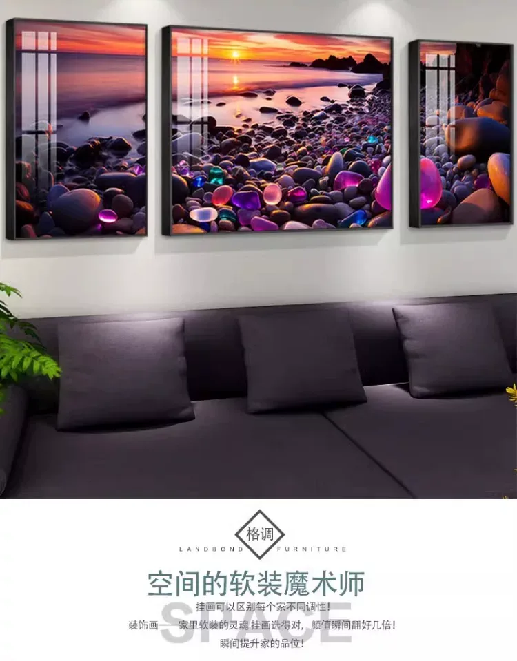 抽象 三联 装饰画 轻奢风 客厅背景墙挂画 晶瓷画