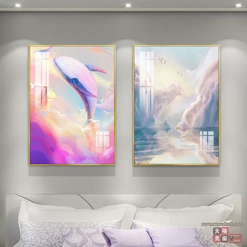 抽象 单幅 装饰画 轻奢风 卧室背景墙挂画 晶瓷画