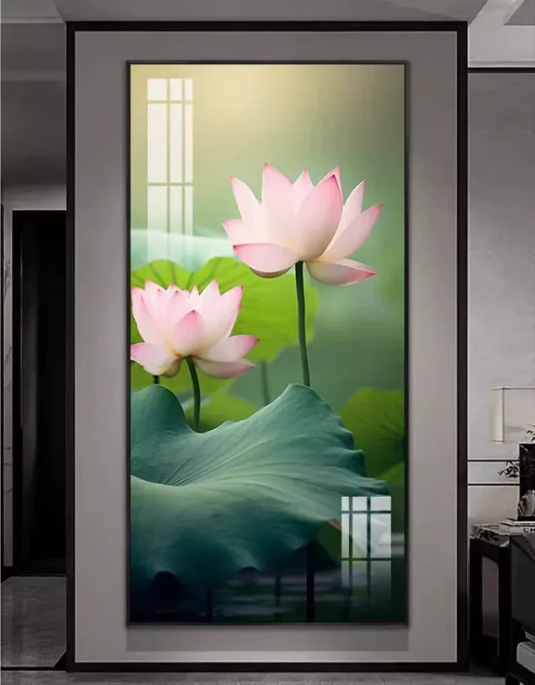 荷花 单幅 装饰画 现代简约 玄关背景墙挂画 晶瓷画