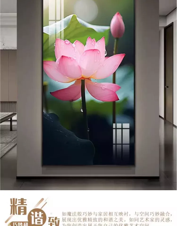 荷花 单幅 装饰画 现代简约 玄关背景墙挂画 晶瓷画