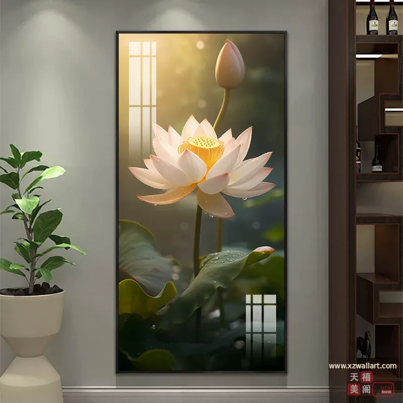 荷花 单幅 装饰画 现代简约 玄关背景墙挂画 晶瓷画