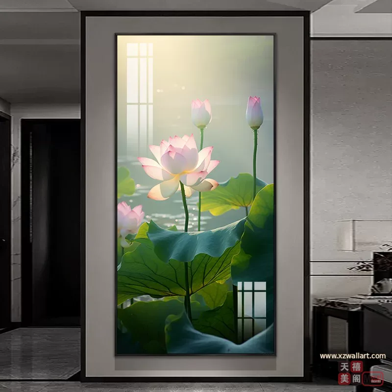 荷花 单幅 装饰画 现代简约 玄关背景墙挂画 晶瓷画