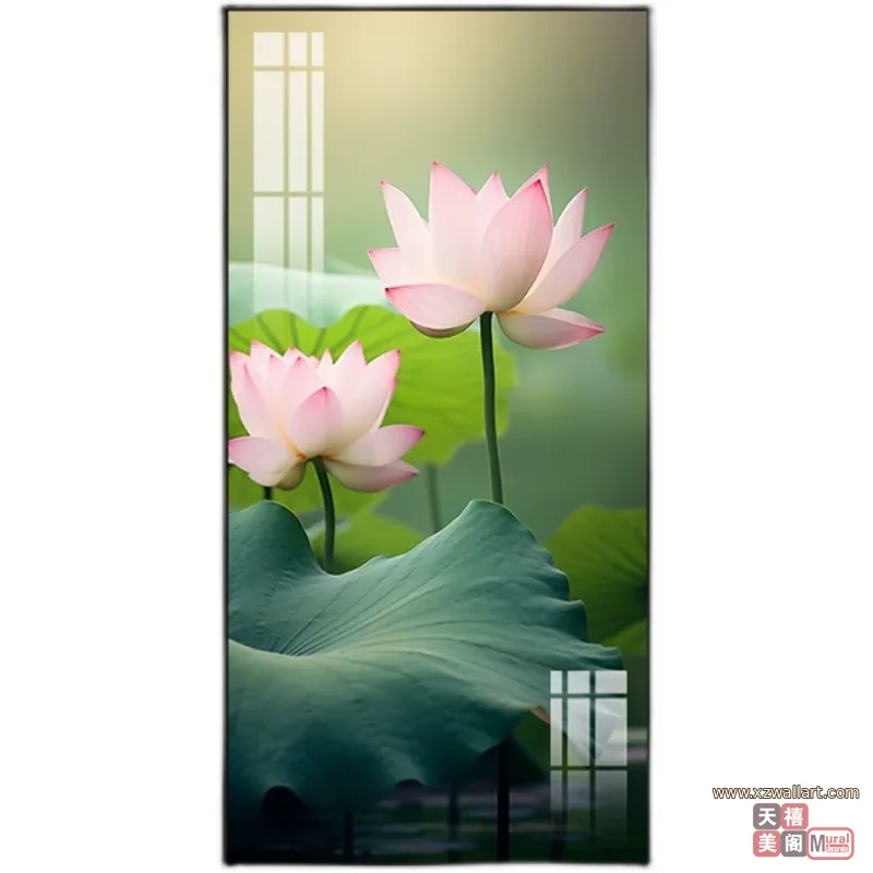 荷花 单幅 装饰画 现代简约 玄关背景墙挂画 晶瓷画