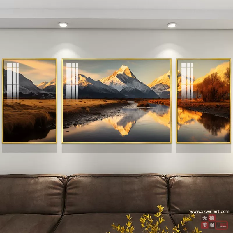 抽象 三联 装饰画 轻奢风 客厅背景墙挂画 晶瓷画