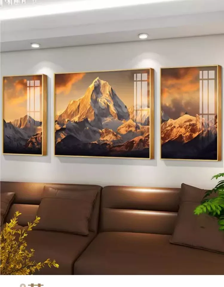 抽象 三联 装饰画 轻奢风 客厅背景墙挂画 晶瓷画