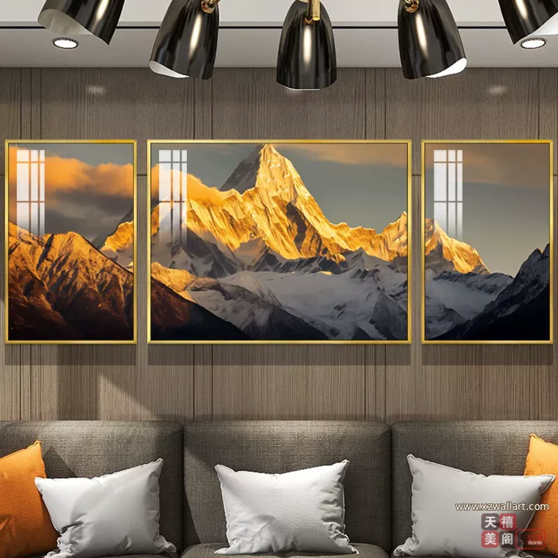 抽象 三联 装饰画 轻奢风 客厅背景墙挂画 晶瓷画