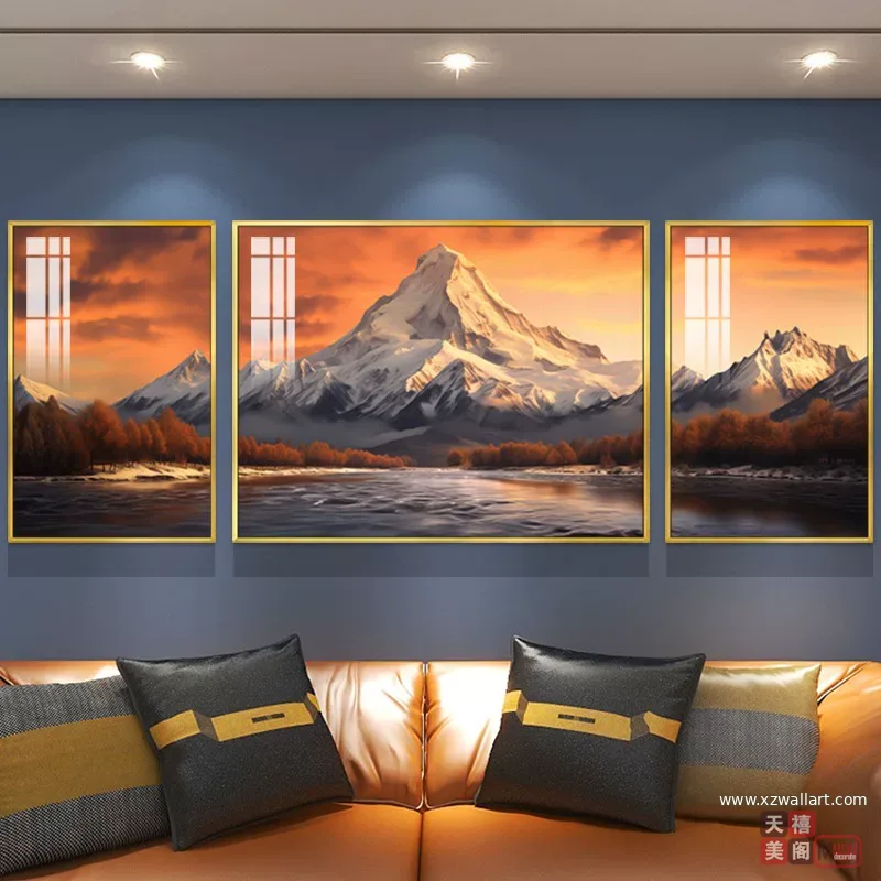 抽象 三联 装饰画 轻奢风 客厅背景墙挂画 晶瓷画
