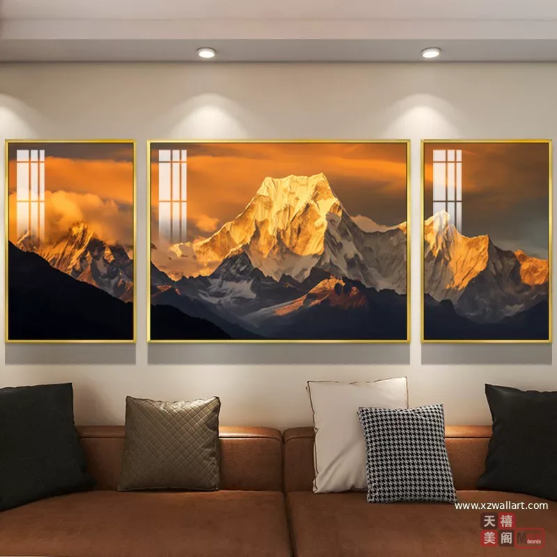 抽象 三联 装饰画 轻奢风 客厅背景墙挂画 晶瓷画