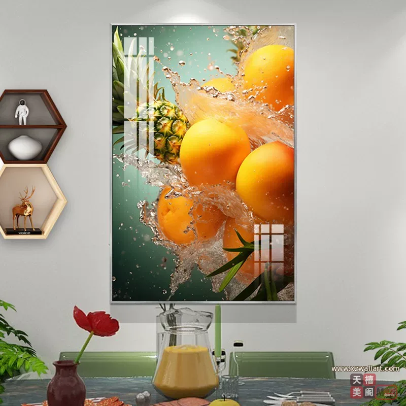 抽象 单幅 装饰画 轻奢风 餐厅背景墙挂画 晶瓷画