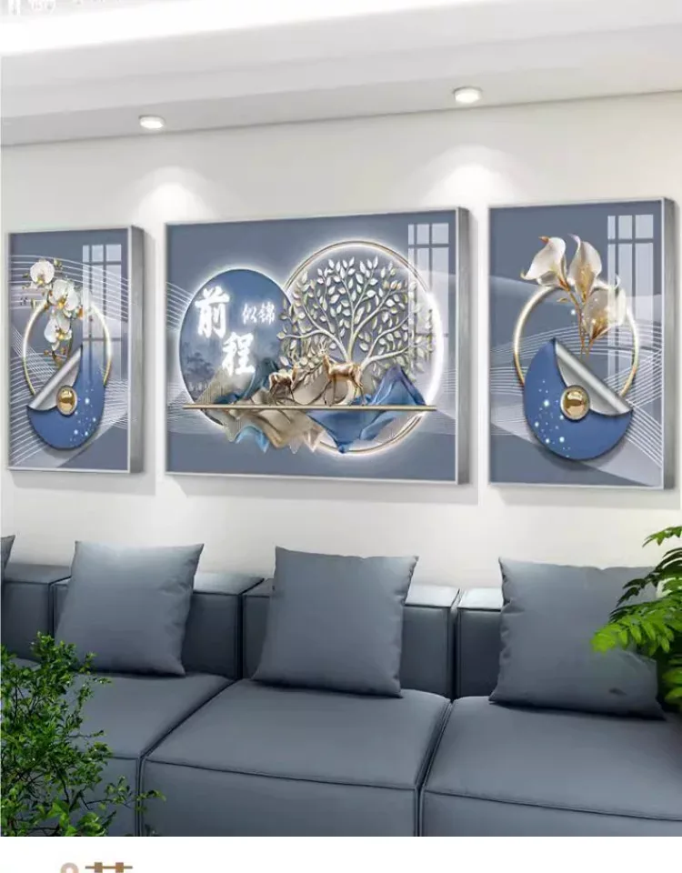 抽象 三联 装饰画 轻奢风 客厅背景墙挂画 晶瓷画