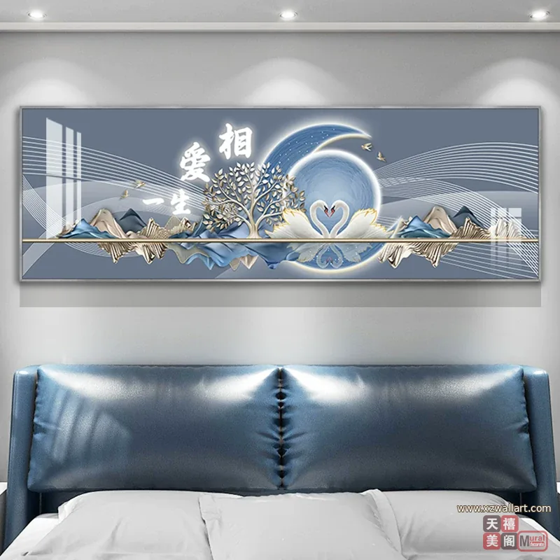 山水 单幅 装饰画 轻奢风 卧室背景墙挂画 晶瓷画