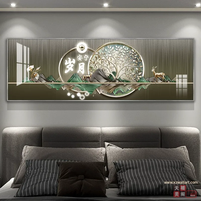 山水 单幅 装饰画 轻奢风 卧室背景墙挂画 晶瓷画