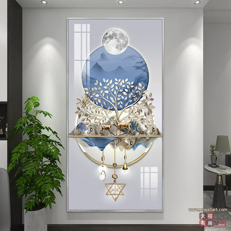 树 单幅 装饰画 轻奢风 玄关背景墙挂画 晶瓷画