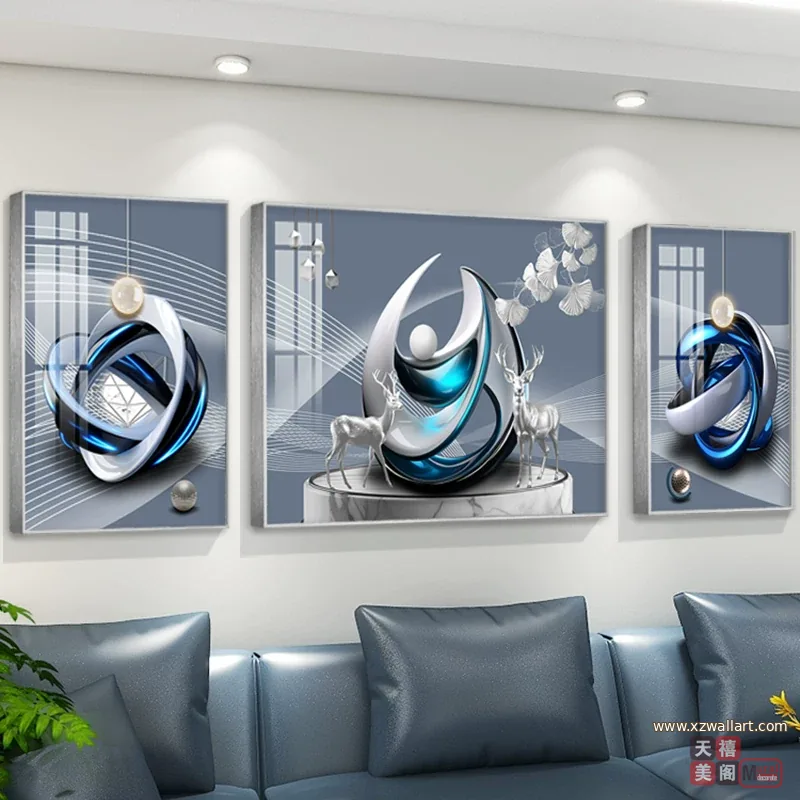 抽象 三联 装饰画 轻奢风 客厅背景墙挂画 晶瓷画