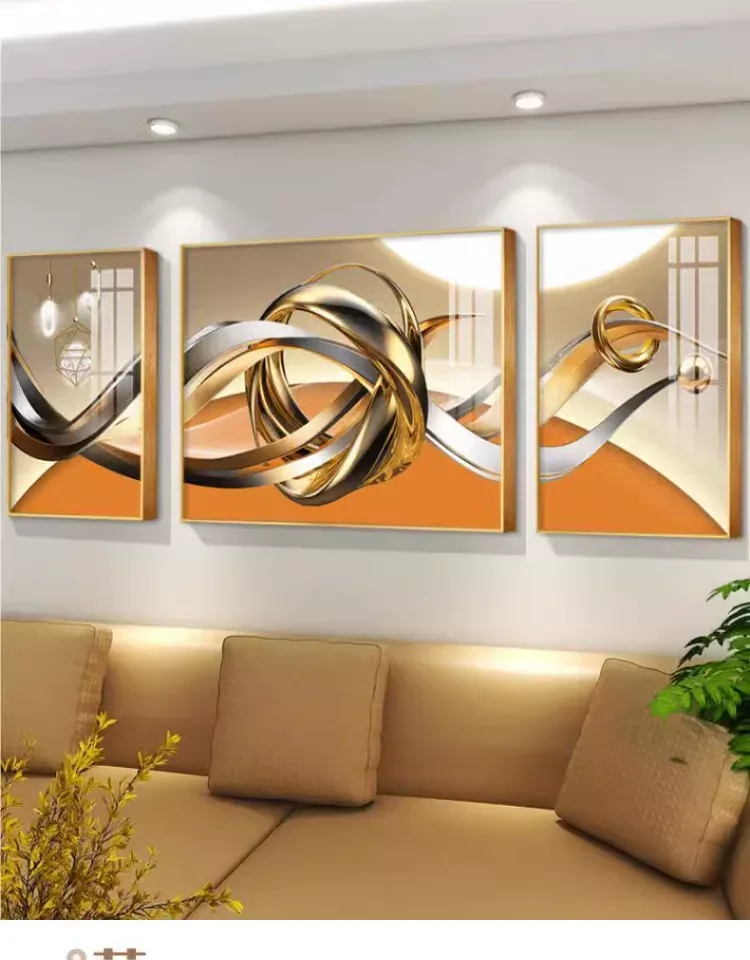 抽象 三联 装饰画 轻奢风 客厅背景墙挂画 晶瓷画