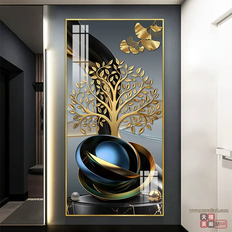 抽象 单幅 装饰画 轻奢风 玄关背景墙挂画 晶瓷画