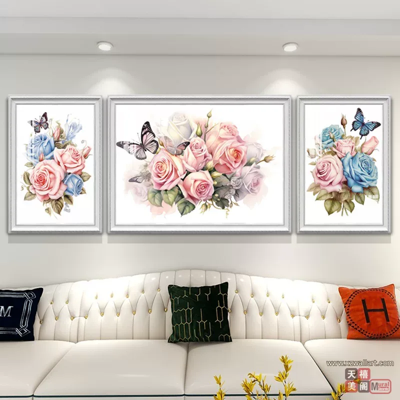 抽象 三联 装饰画 欧式 客厅背景墙挂画 晶瓷画