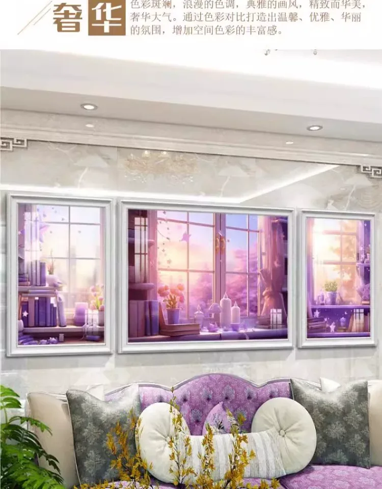 抽象 三联 装饰画 欧式 客厅背景墙挂画 晶瓷画