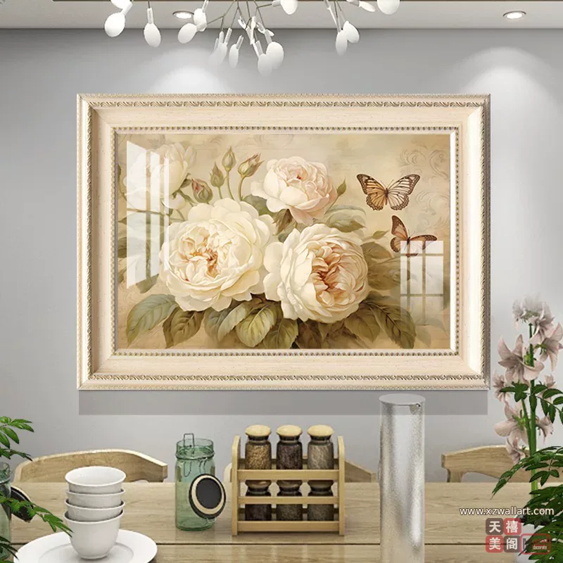 花 单幅 装饰画 轻奢风 餐厅背景墙挂画 晶瓷画