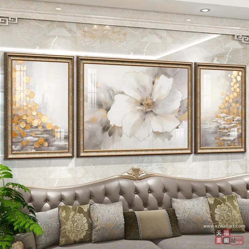 抽象 三联 装饰画 美式 客厅背景墙挂画 晶瓷画